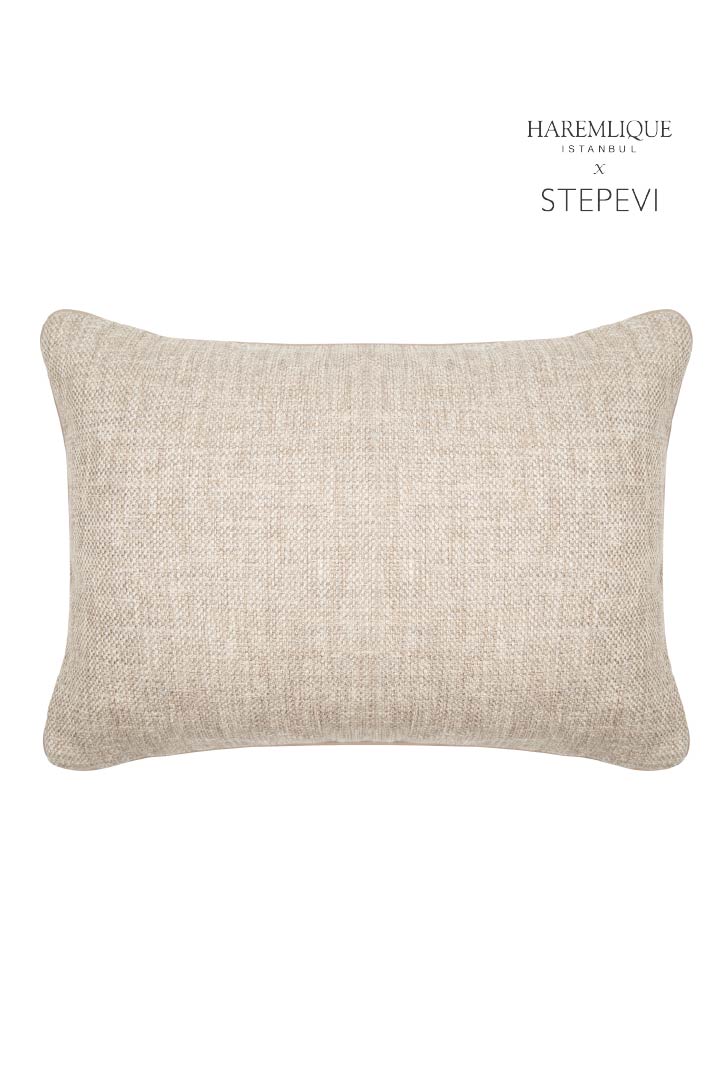 Faux Leather Cord Piped Woven Cushion – Taupe & Brown