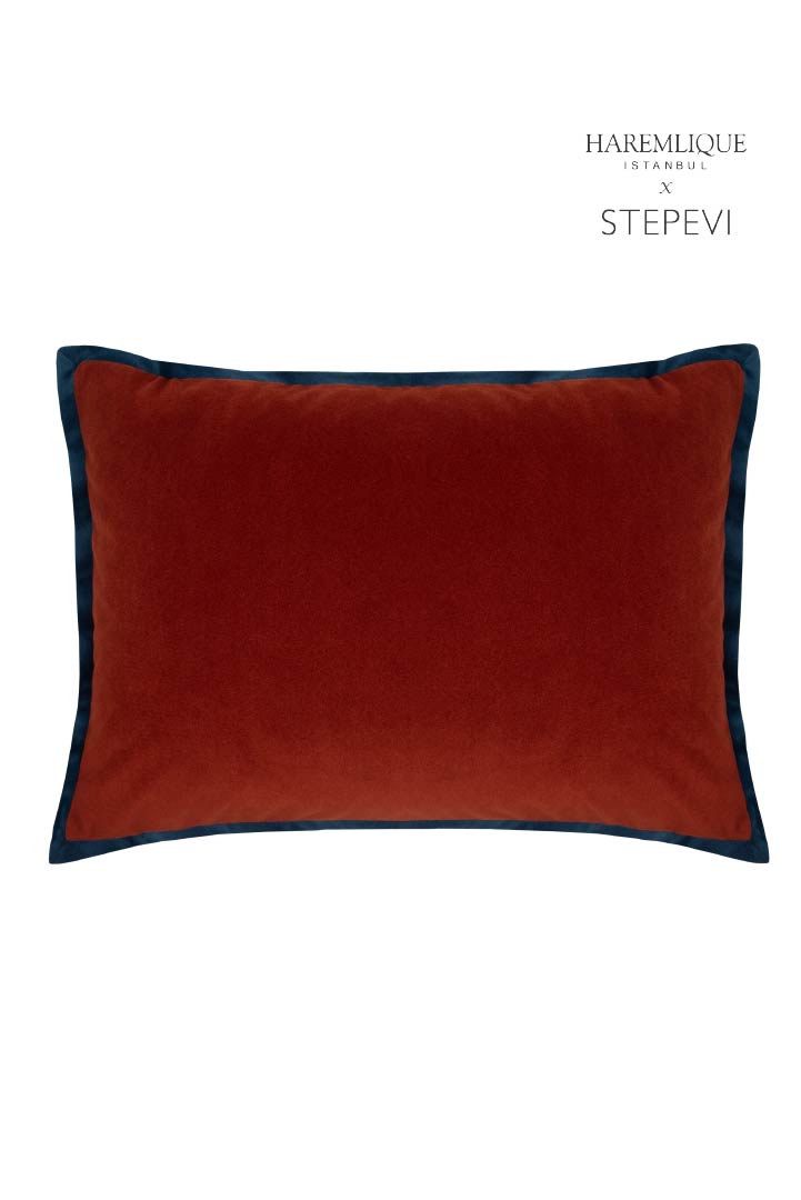 Velvet Piped Cushion - Red & Navy