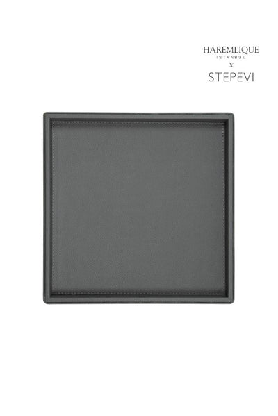 Medium Square Faux Leather Tray | Gray