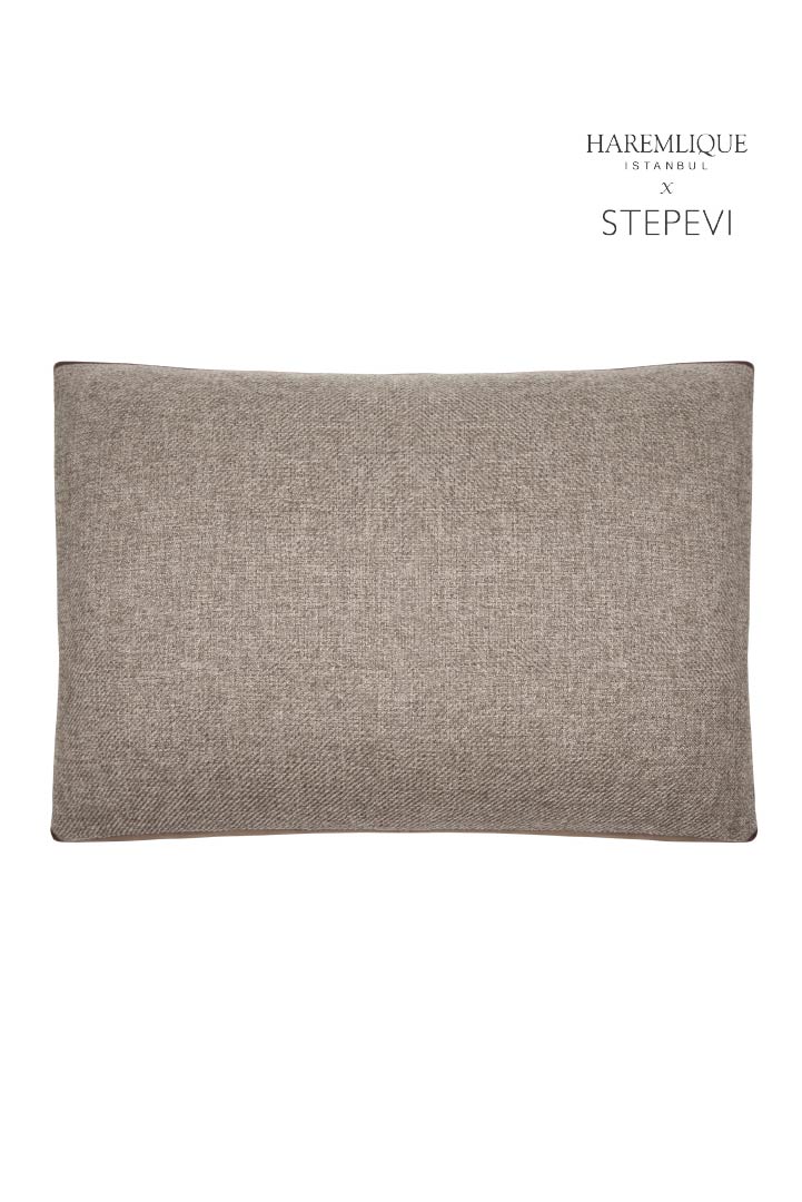 Velvet Piped Woven Cushion - Brown & Brown