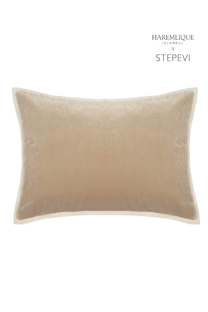 Velvet Piped Cushion - Camel & Cream