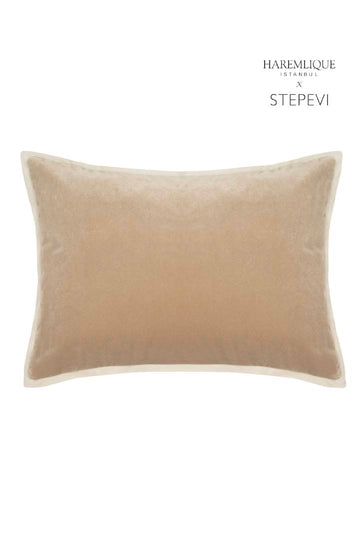 Coussin rectangulaire | Camel et crème - Velours