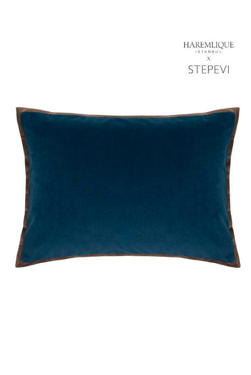 Cojín rectangular | Azul marino y marrón - Terciopelo