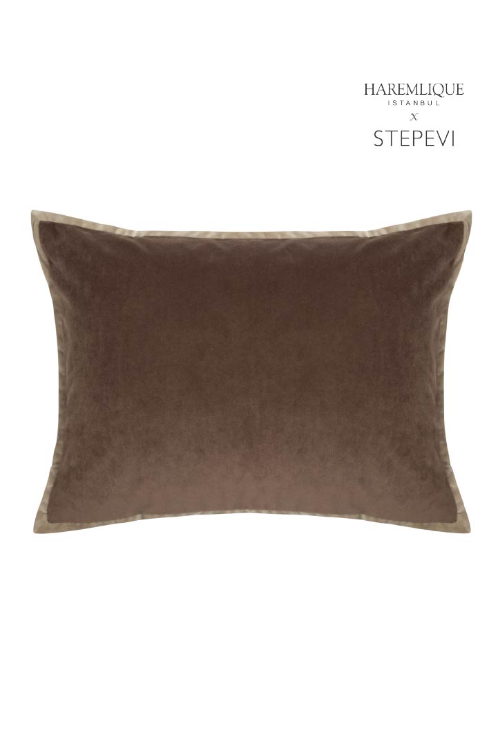 Velvet Piped Cushion - Brown & Camel