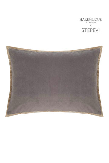 Cojín rectangular | Gris y camello - Terciopelo