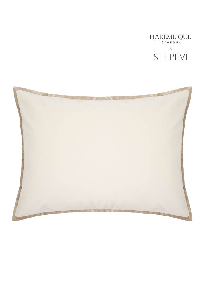 Velvet Piped Cushion - Cream & Camel