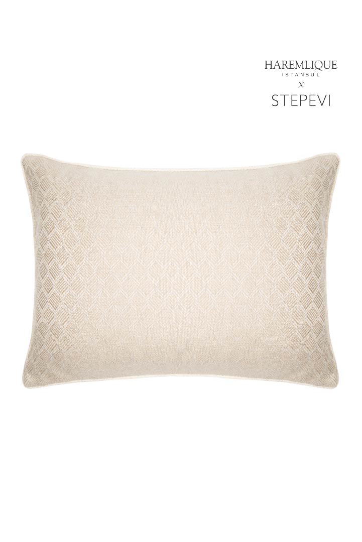 Cord Piped Woven Cushion - Beige & Beige