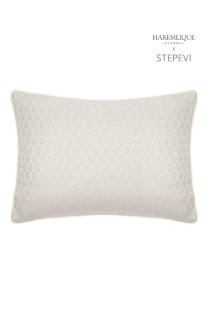 Cord Piped Woven Cushion - Gray & Cream
