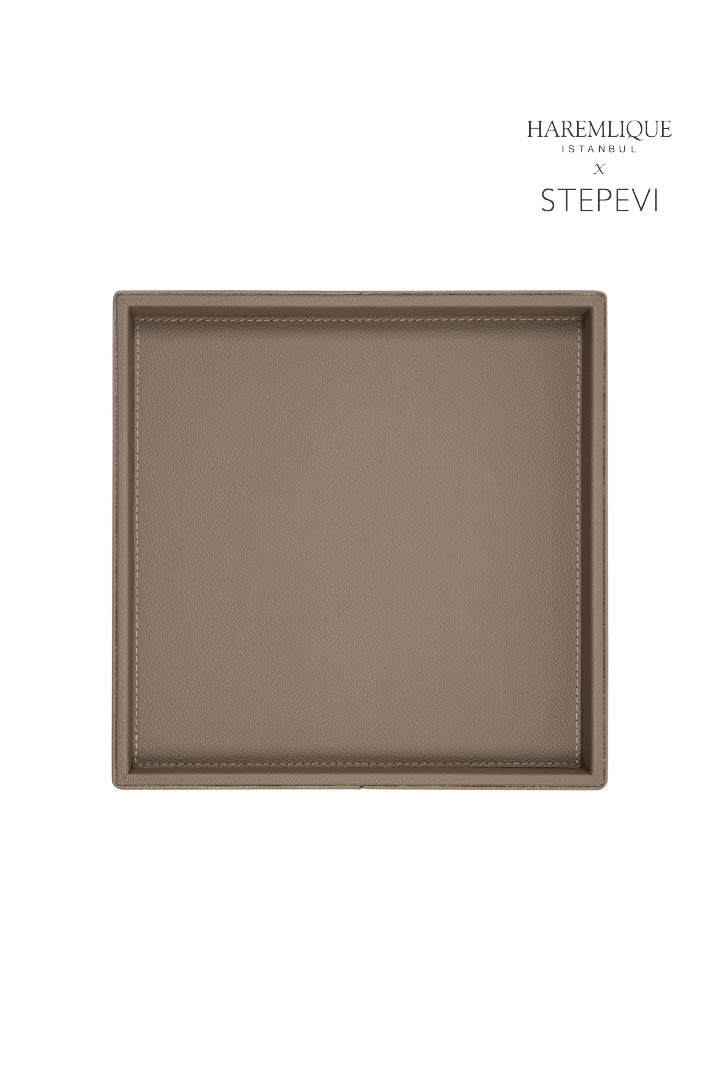 Large Square Faux Leather Tray – Brown