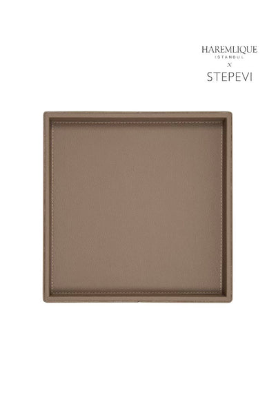 Medium Square Faux Leather Tray | Brown