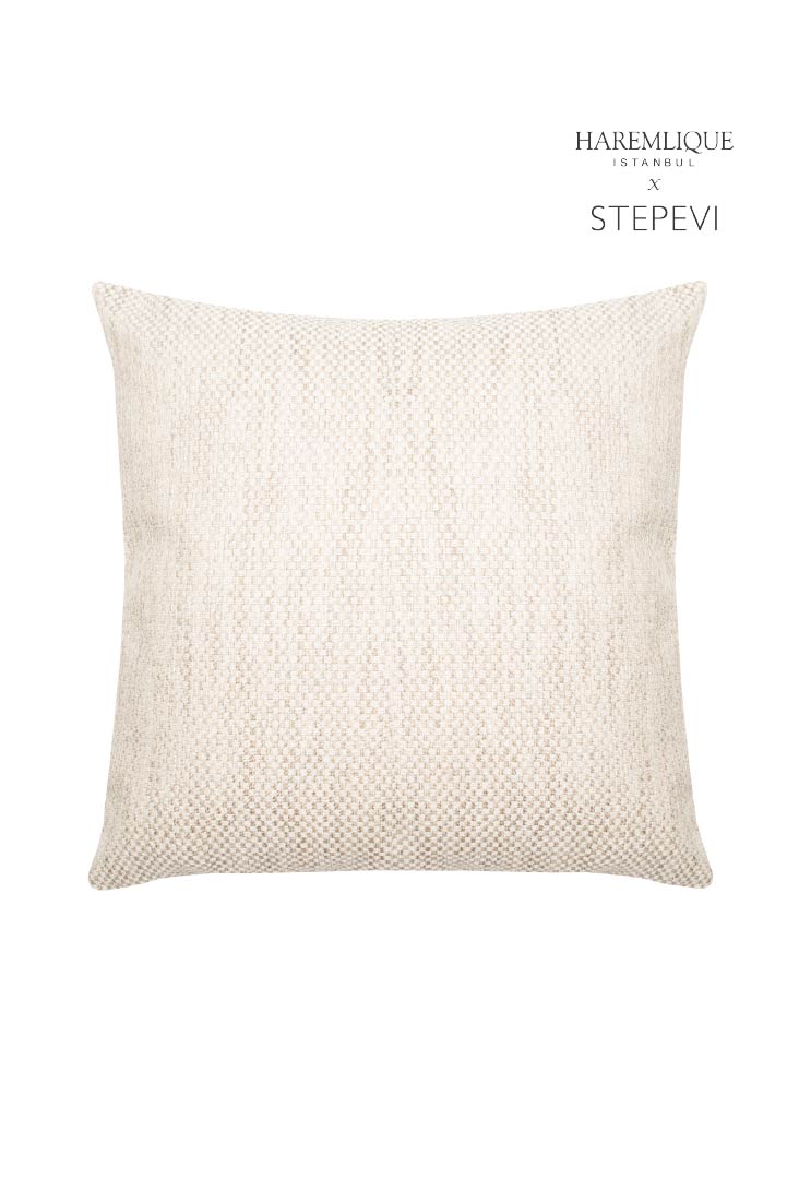 Woven and Faux Leather Cushion - Beige & Brown