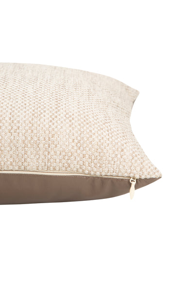 Dualsided Square Cushion | Beige & Brown - Fabric & Faux Leather