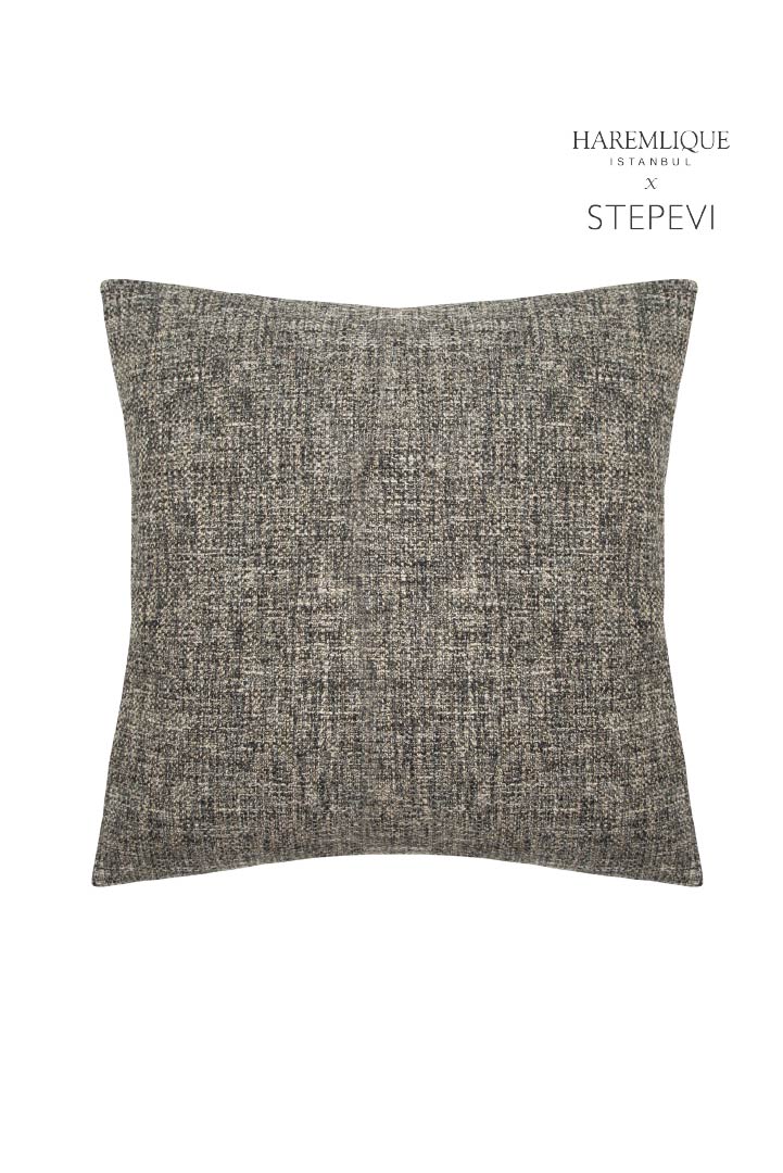 Woven and Faux Leather Cushion - Anthracite & Gray