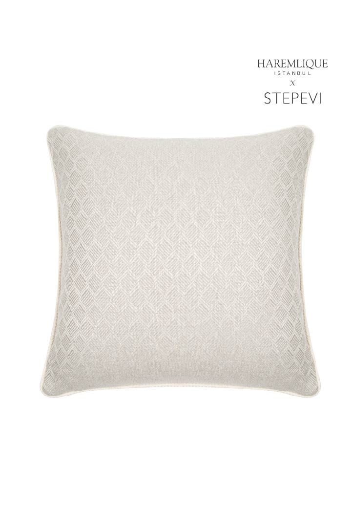 Cord Piped Woven Square Cushion - Gray & Cream