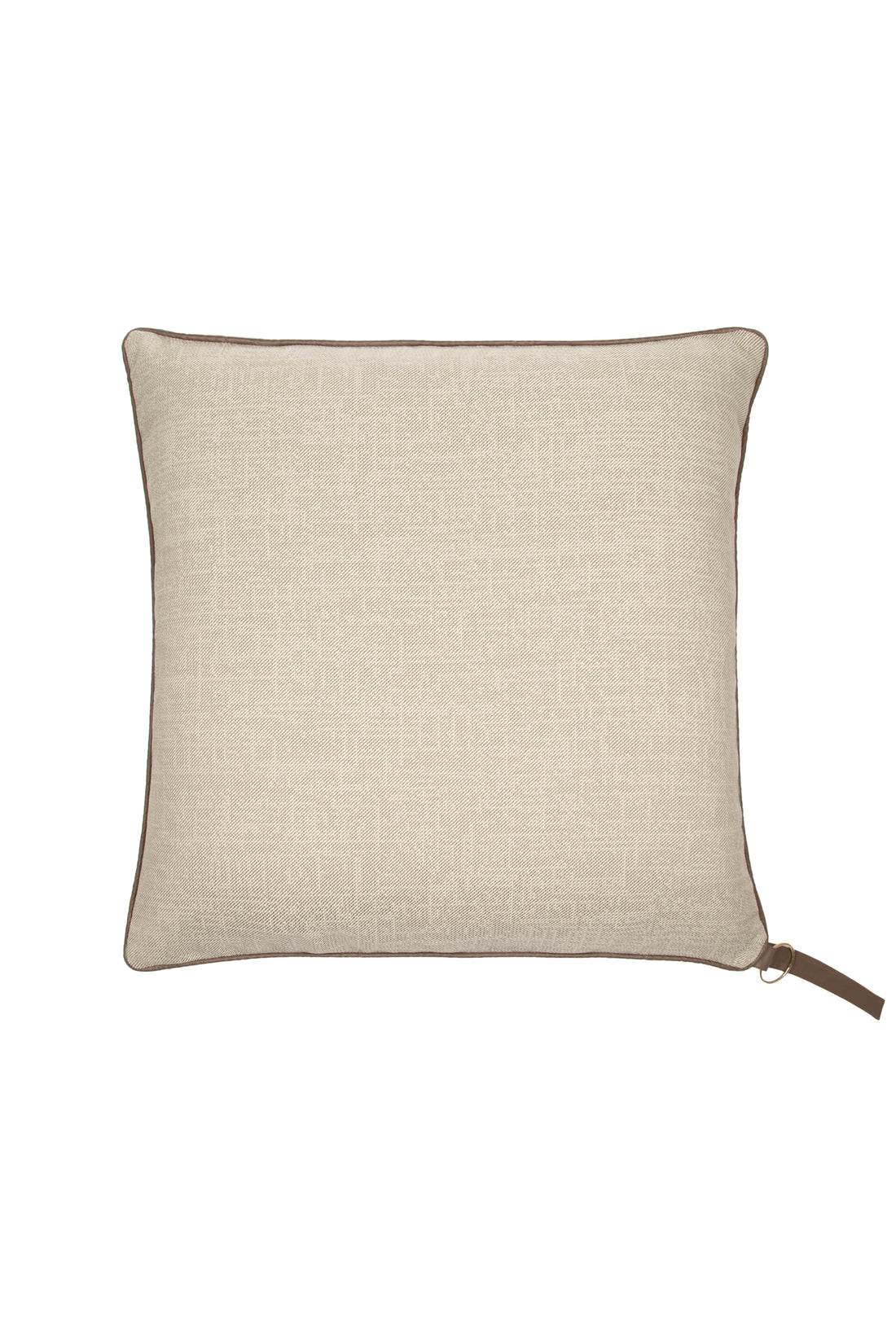 Faux Leather Cord Piped Woven Floor Cushion - Beige & Brown