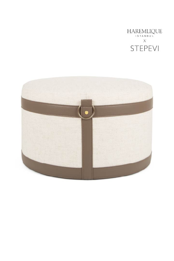 Woven Pouf - Cream & Brown