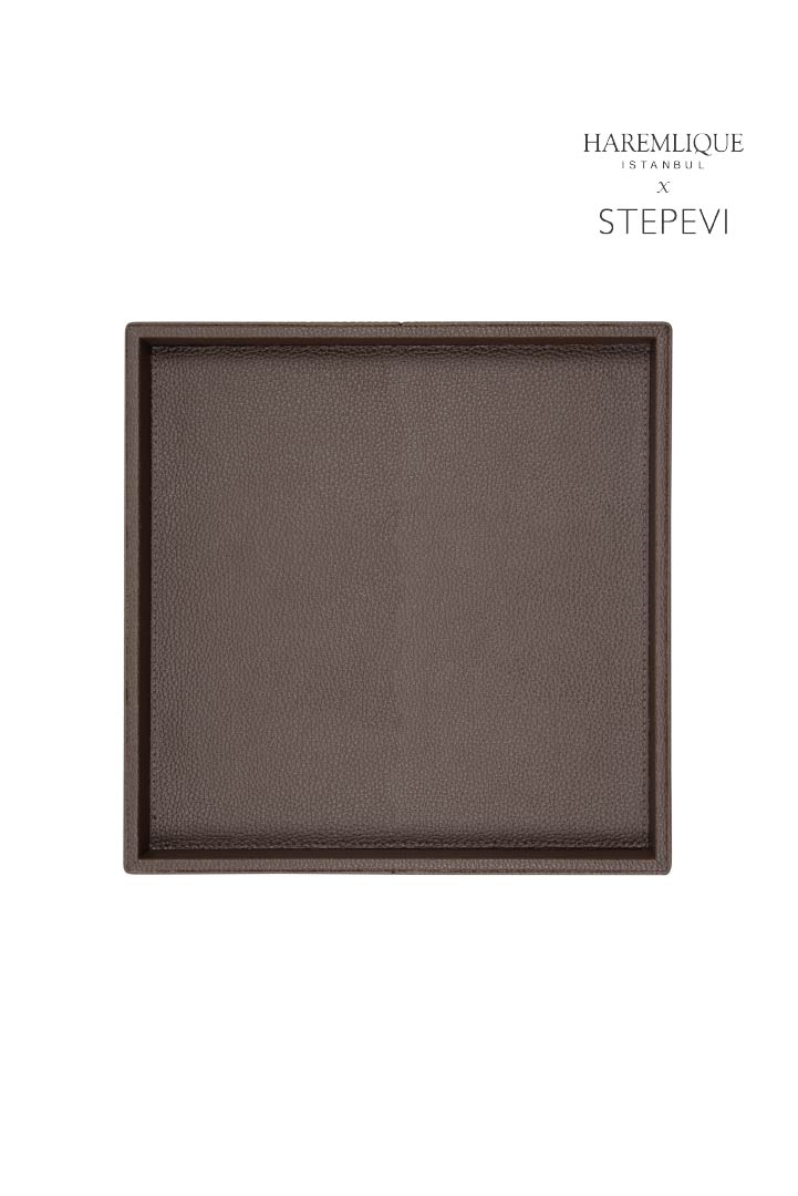 Large Square Faux Leather Tray – Dark Brown