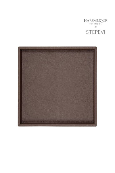 Medium Square Faux Leather Tray | Dark Brown