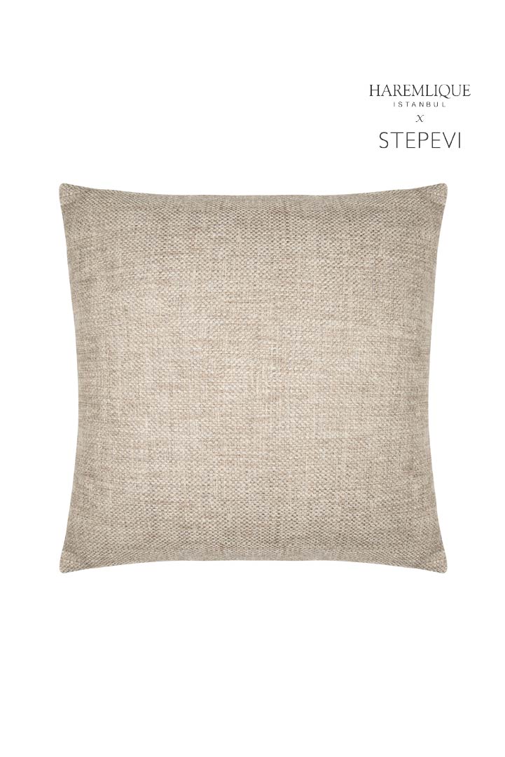 Woven and Faux Leather Cushion - Taupe & Brown