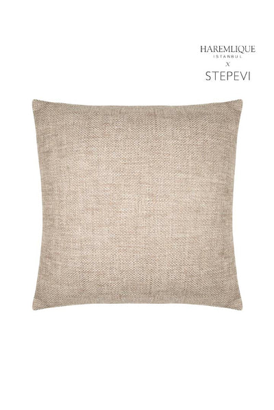 Dualsided Square Cushion | Taupe & Brown - Fabric & Faux Leather
