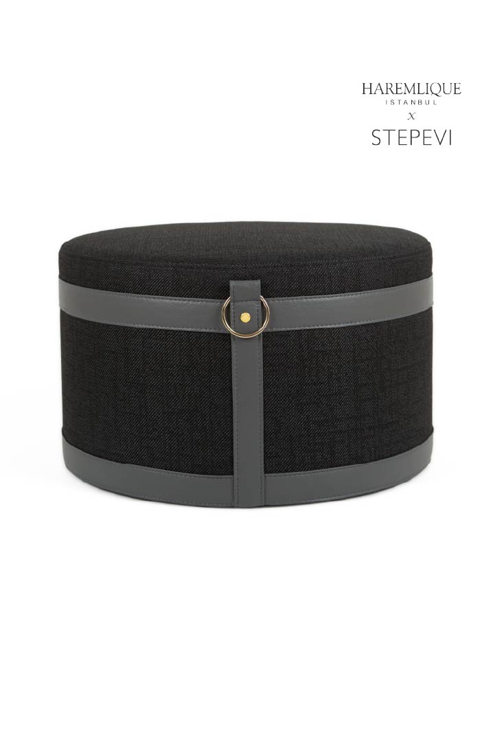 Woven Pouf - Black & Gray