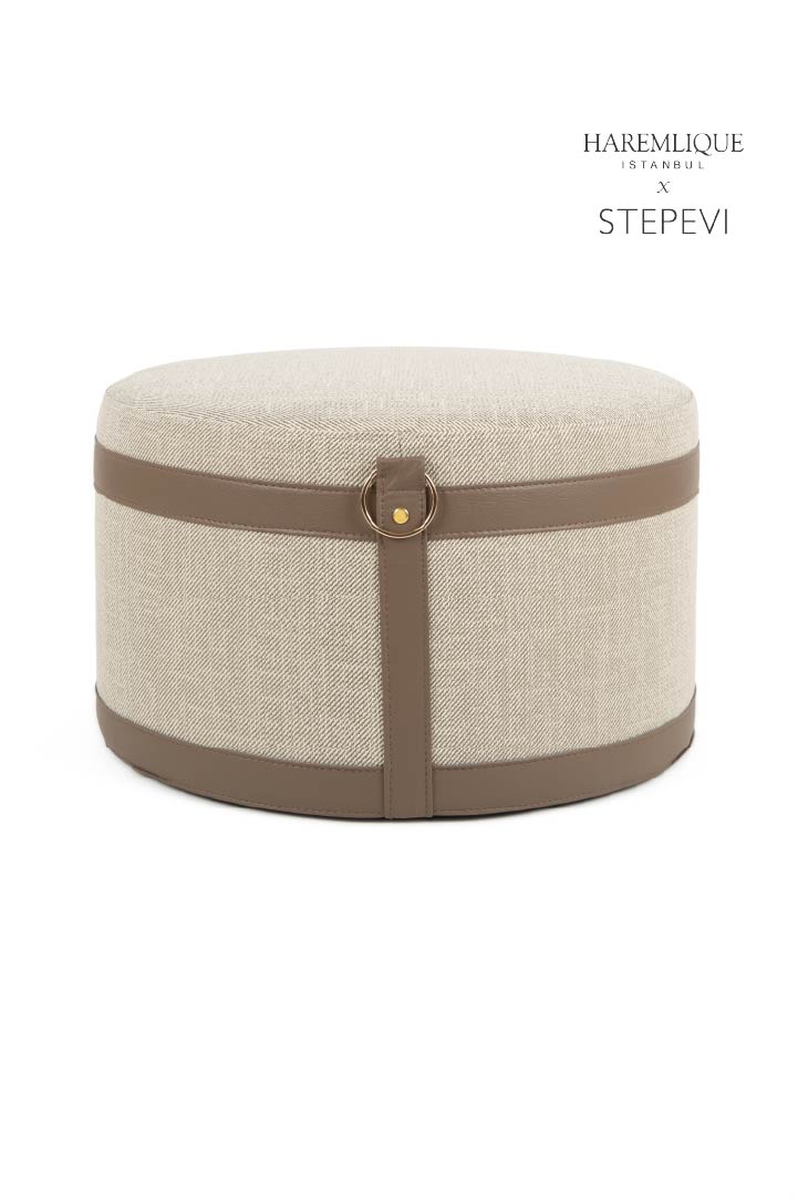 Woven Pouf - Beige & Brown