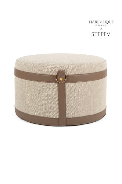 Woven Ottoman | Beige & Brown