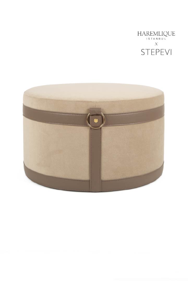Velvet Pouf - Camel & Brown