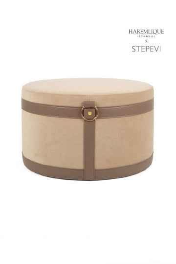 Velvet Ottoman | Camel & Brown