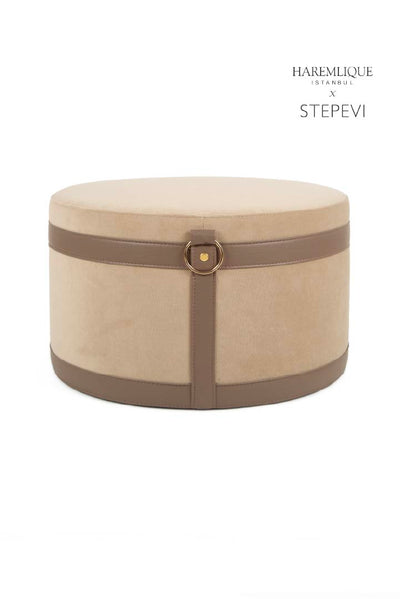 Velvet Ottoman | Camel & Brown