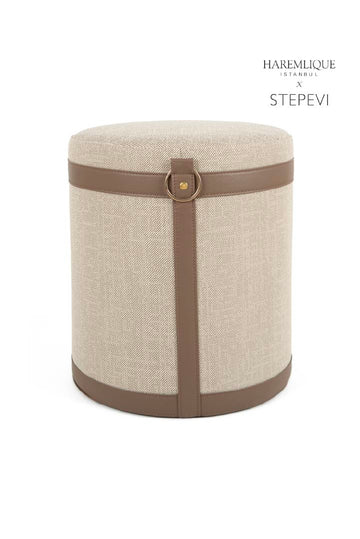 Woven Ottoman | Beige & Brown