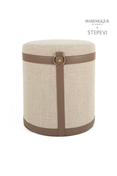 Woven Ottoman | Beige & Brown