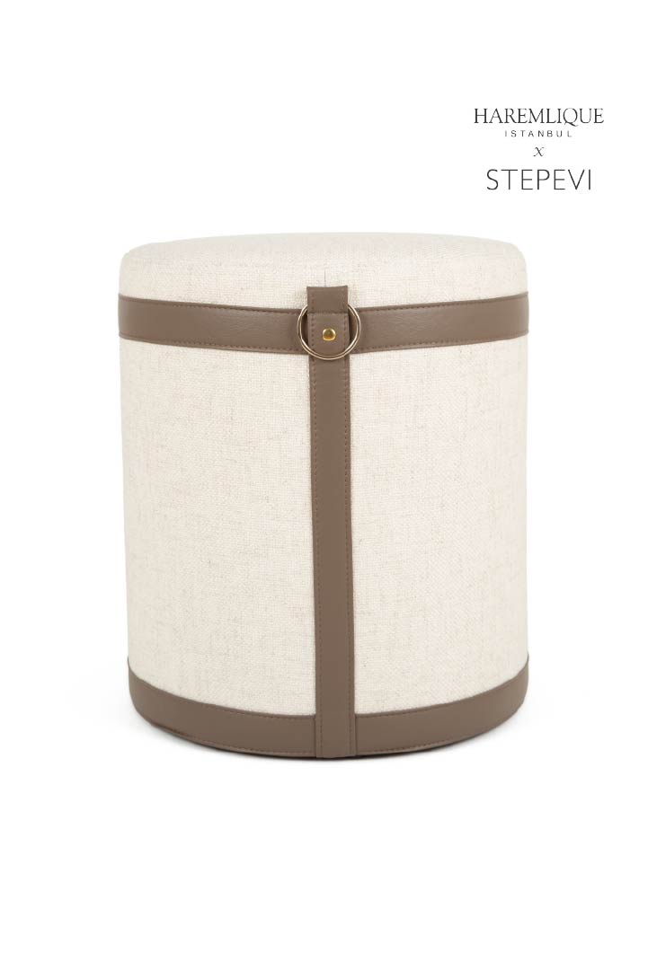 Woven Pouf - Cream & Brown