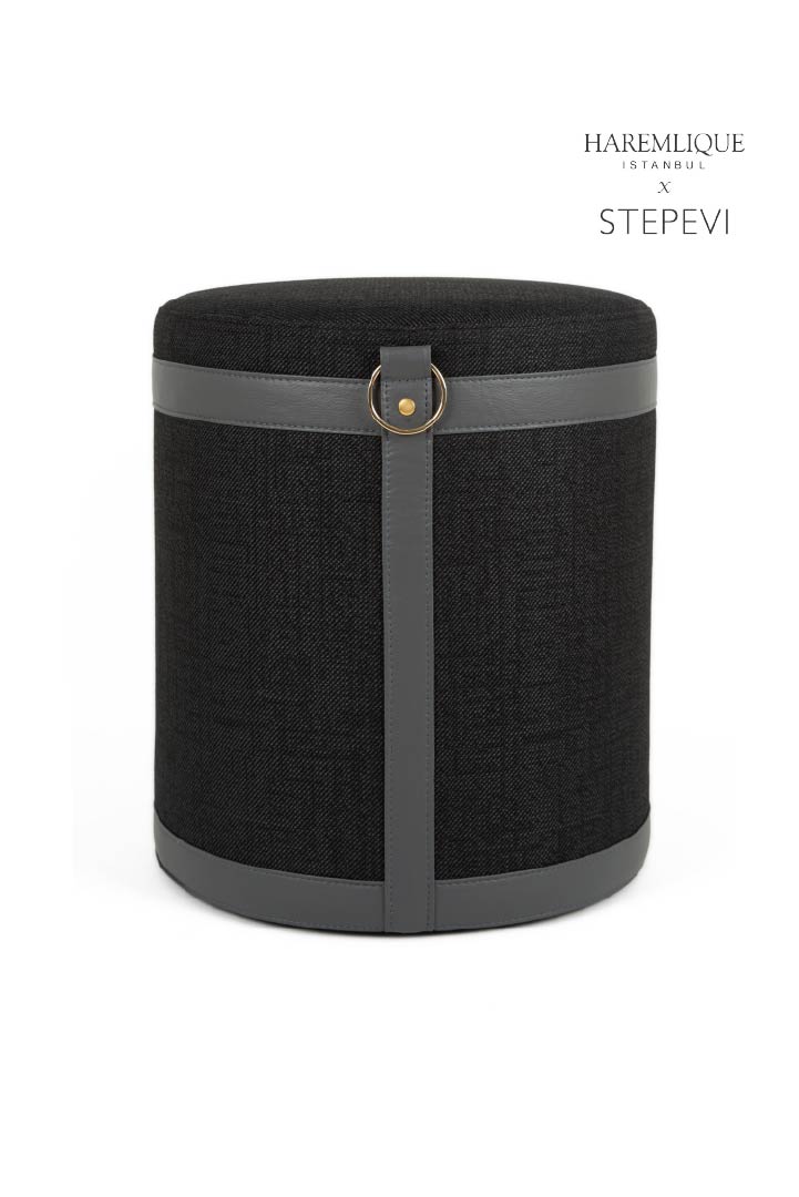 Woven Pouf - Black & Gray