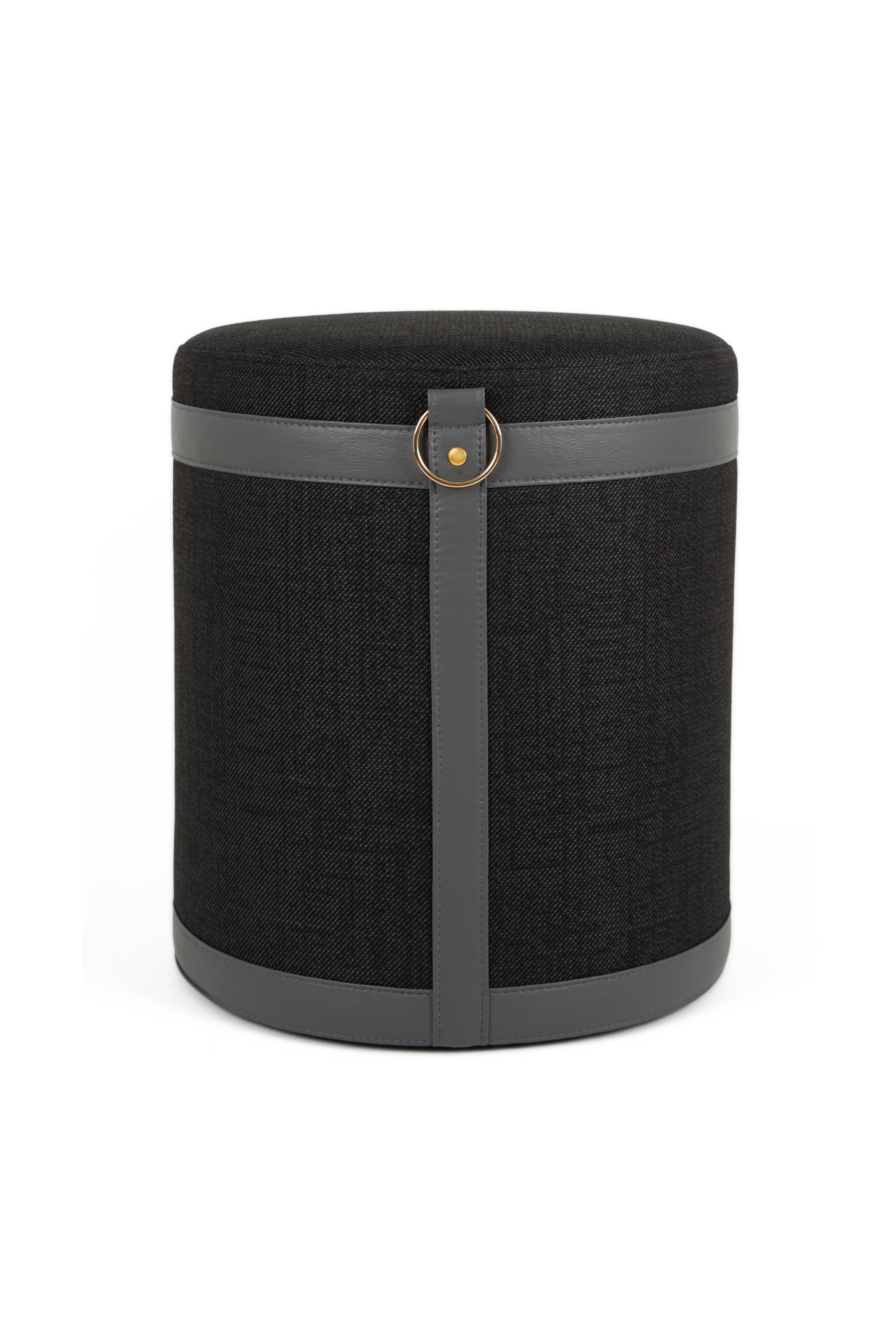 Woven Pouf - Black & Gray