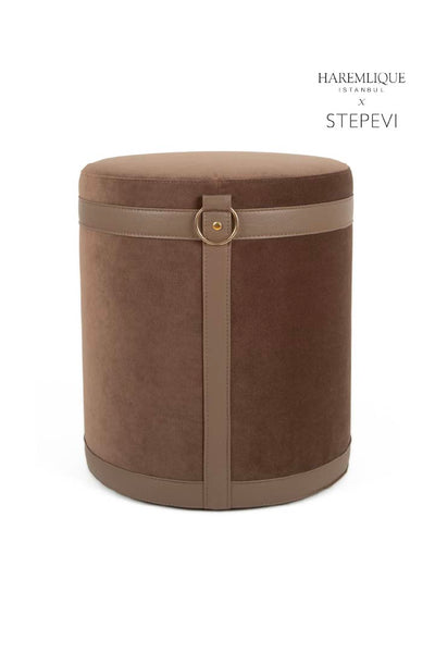 Velvet Ottoman | Brown & Brown