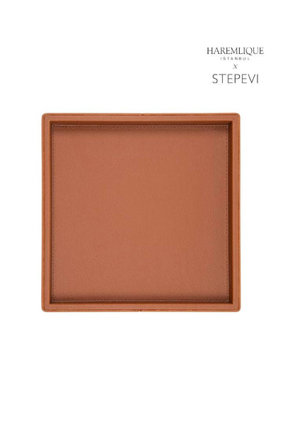 Small Square Faux Leather Tray | Cinnamon