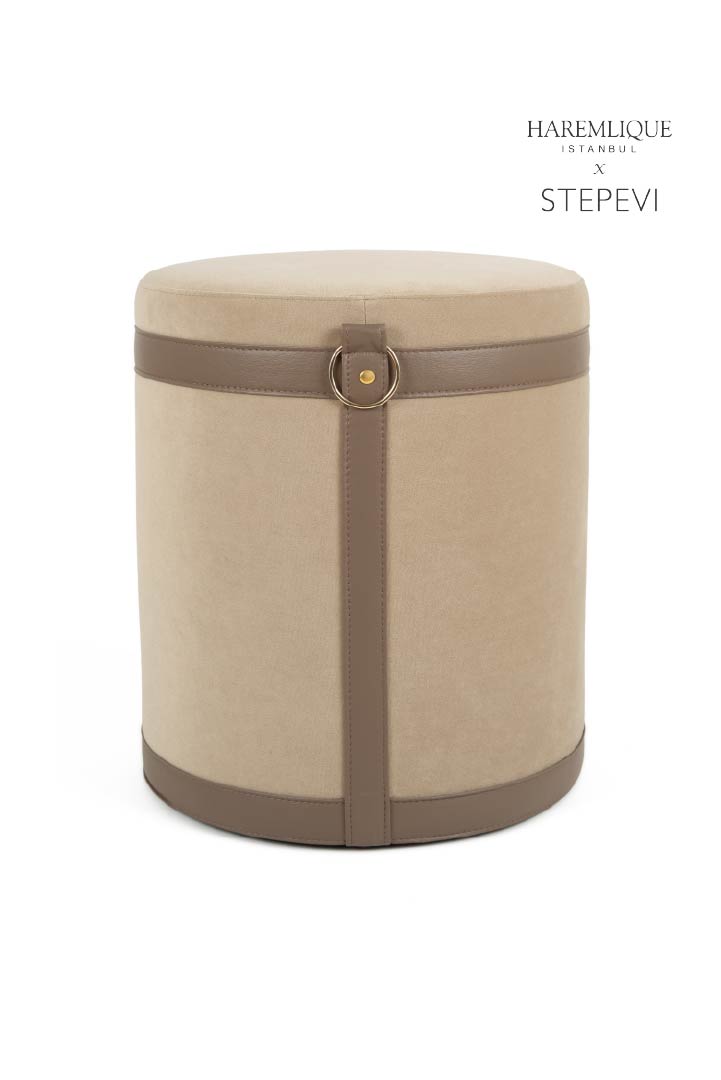 Velvet Pouf - Camel & Brown