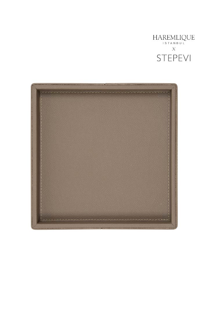 Small Square Faux Leather Tray – Brown