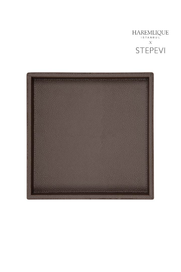 Small Square Faux Leather Tray – Dark Brown