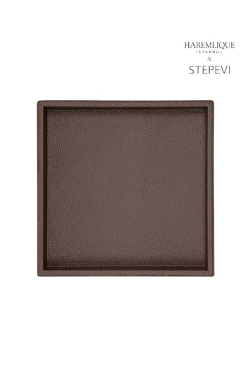 Small Square Faux Leather Tray | Dark Brown