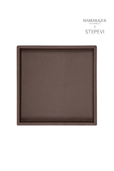 Small Square Faux Leather Tray | Dark Brown