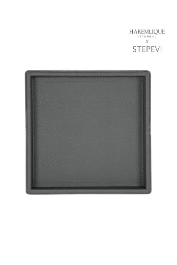 Vassoio quadrato piccolo in similpelle | Grigio