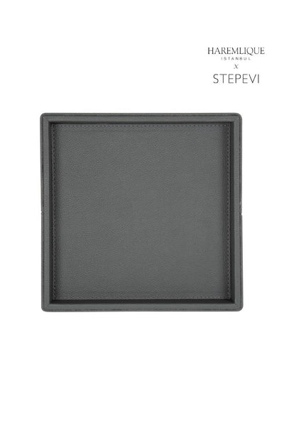 Small Square Faux Leather Tray | Gray