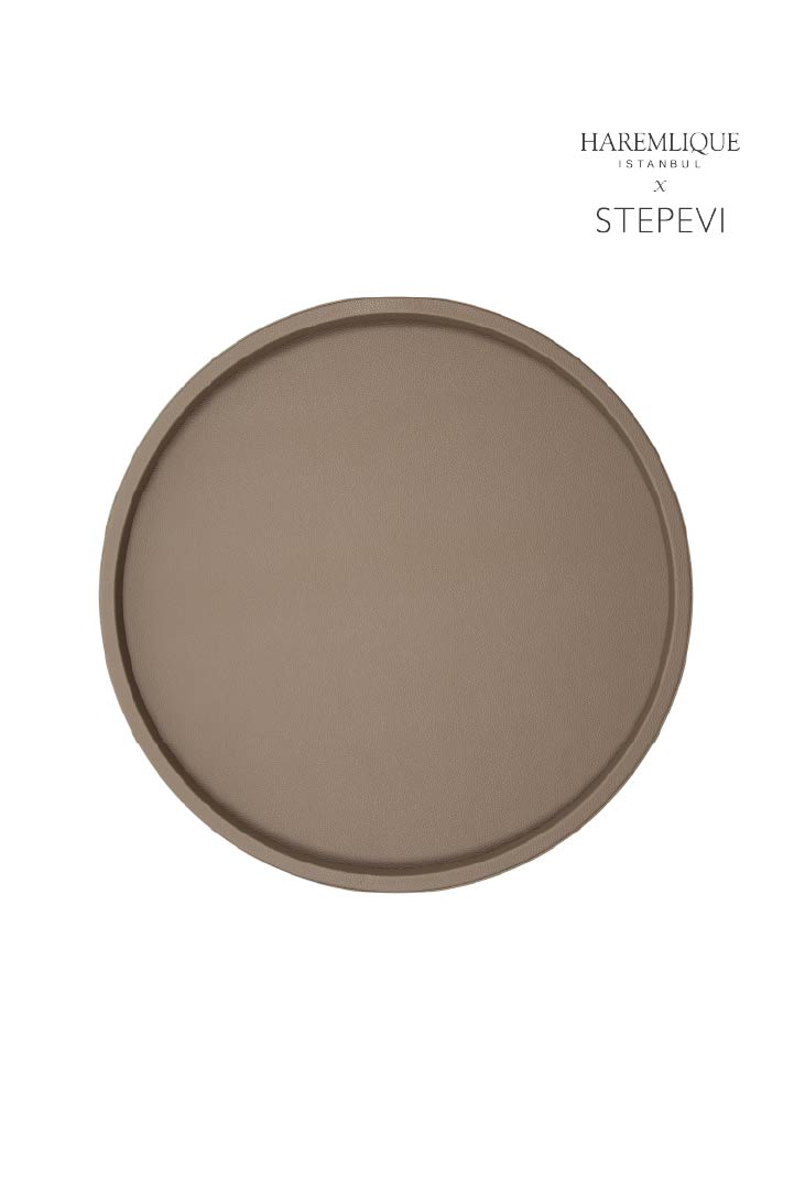 Large Round Faux Leather Tray – Brown