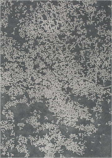 Primer plano de los detalles del motivo de la alfombra «Blossom» en gris antiguo y gris cristal, que muestra su motivo floral abstracto. thumbnail_1
