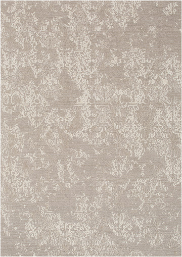 Primer plano de la alfombra «Lace» en gris angora, gris piedra y crudo, que muestra su intrincado motivo similar al encaje y su textura. thumbnail_1