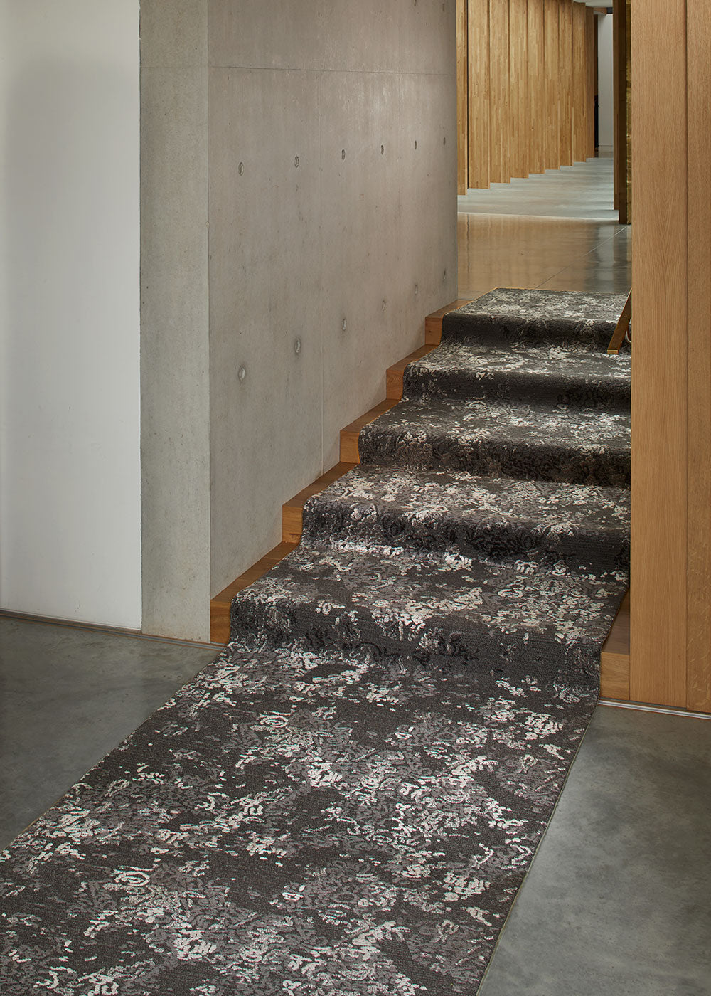 Gray & pebble gray area rug design on a modern staircase. Stylish carpet flooring for the home. thumbnail_7