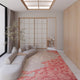 Sakura pink rug showcased in a modern living room with neutral furniture and Japanese-inspired design elements. thumbnail_2
