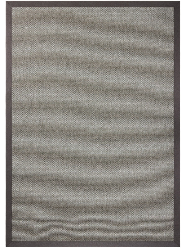 Gray textured durable outdoor rug with a black border thumbnail_1